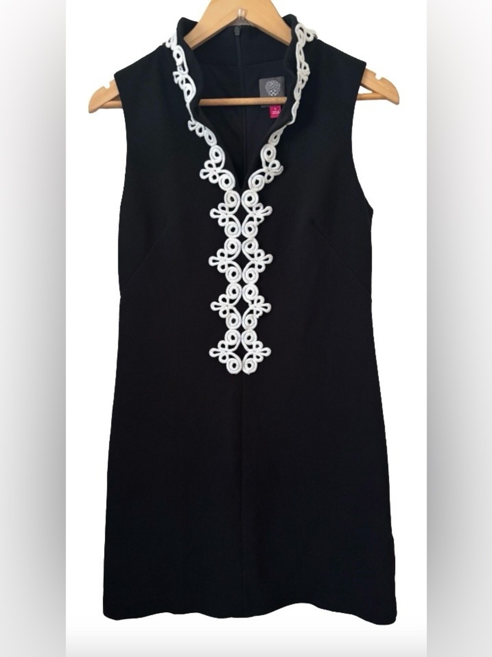 Vince Camuto blk pique knt slvlss sheath drss w wht trm SZ 6 old money Classic - Picture 1 of 8